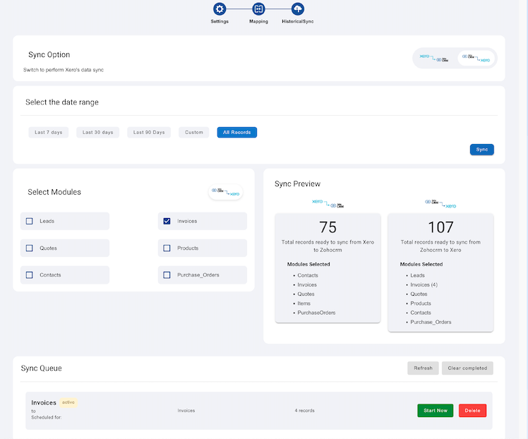 Zoho Xero integration- Historical Sync