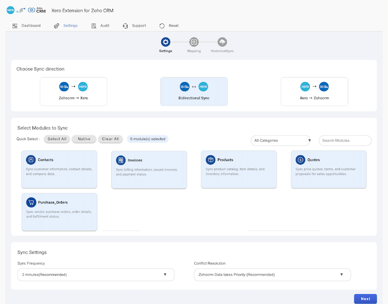 Zoho Xero Integration- Settings