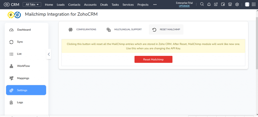 Zoho Mailchimp Reset Mailchimp