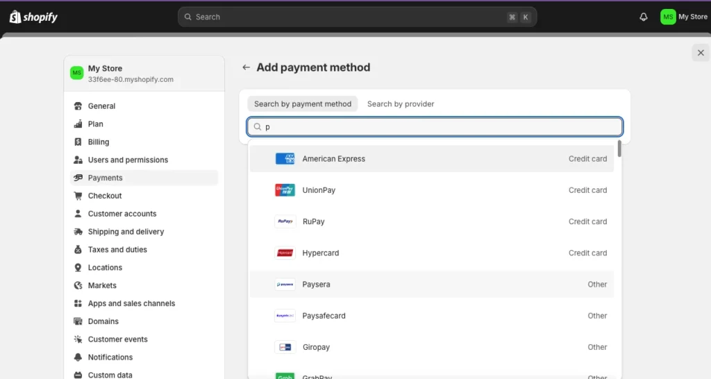 Shopify Payment Method 1