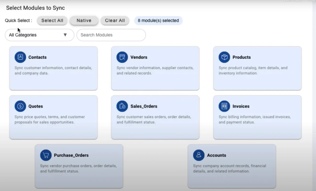 zoho-crm-quickbooks-select-modules-to-sync